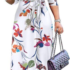 Plus Size Maxi Dress for Women Casual Summer Sundress V-Neck 3/4 Sleeve
